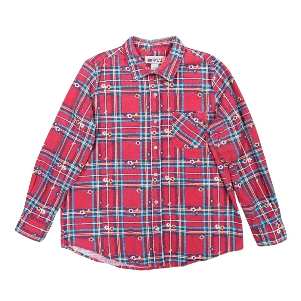 American Sweetheart Button Up Shirt Womens Large Red Excellent Plaid Floral
